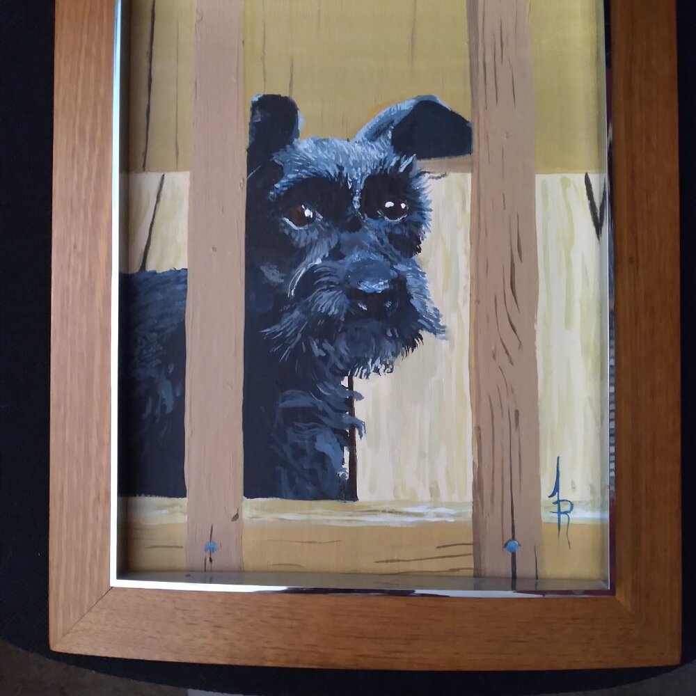 Miniature Schnauzer Acrylic Original Painting / Framed 8 x 10
